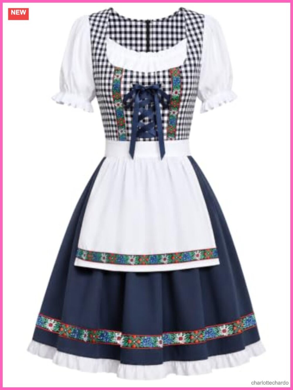 Women's Dirndl Dress Oktoberfest Costume Cotton Bavarian German Festival Outfit